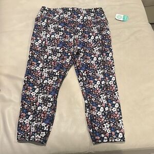 Blue and Black Floral Leggings with Elastic Cuffs